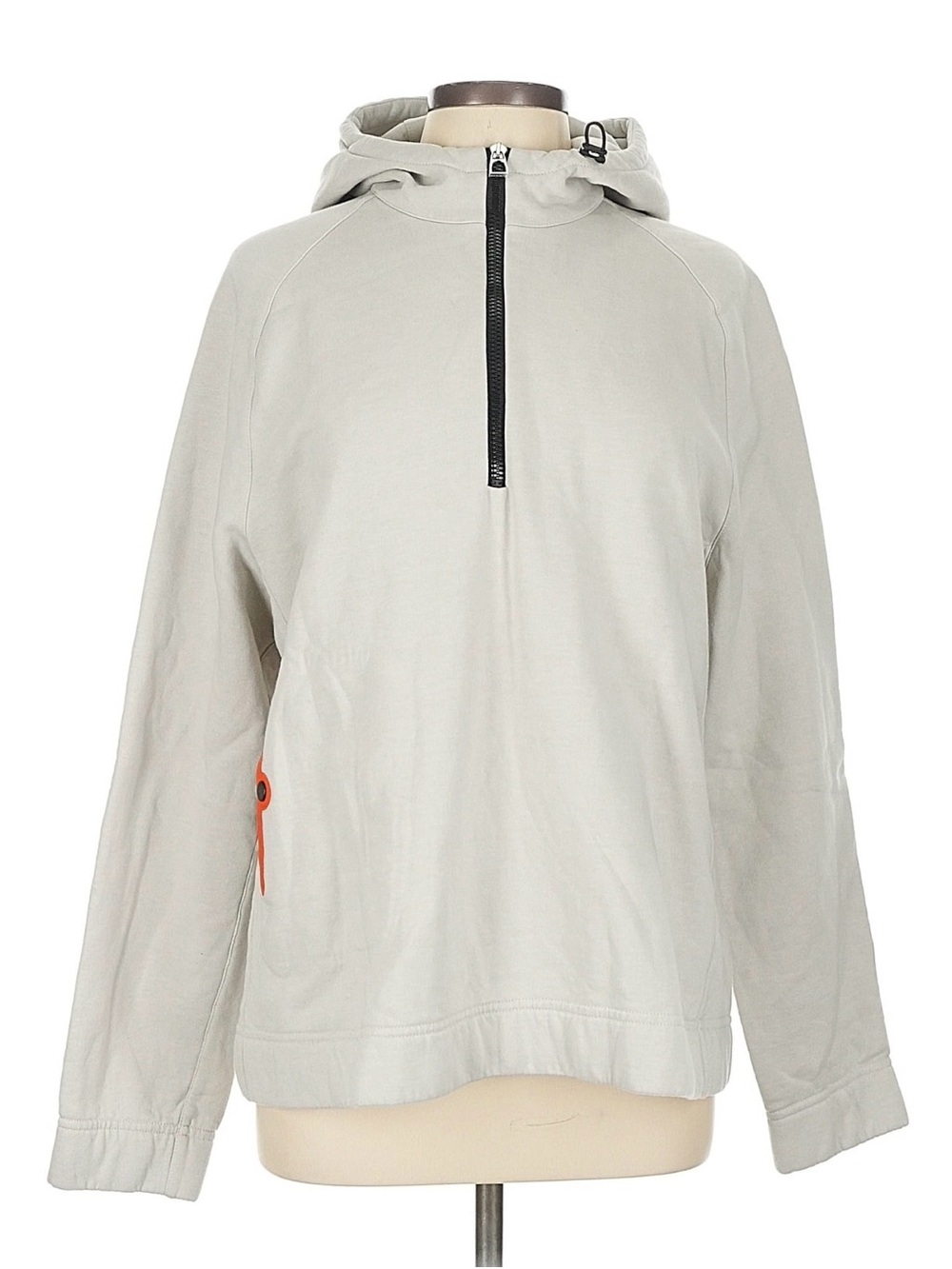 Hermes Grey Hooded Pullover with Silver Zip Pull Orange Accent